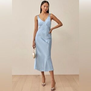 Reformation Daytona Silk Midi Dress in Blue xs NWT